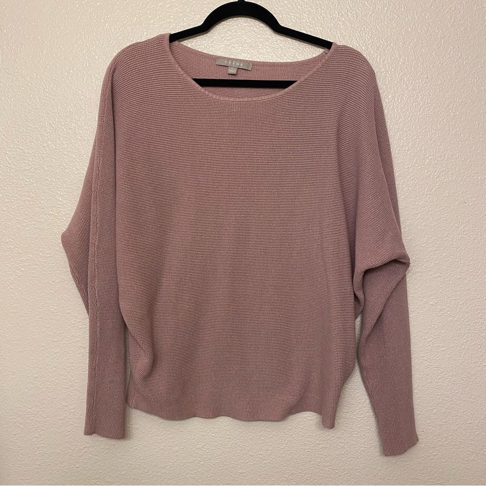 Cyrus dolman sleeve sweater crewneck waffle knit blush pink rayon nylon L